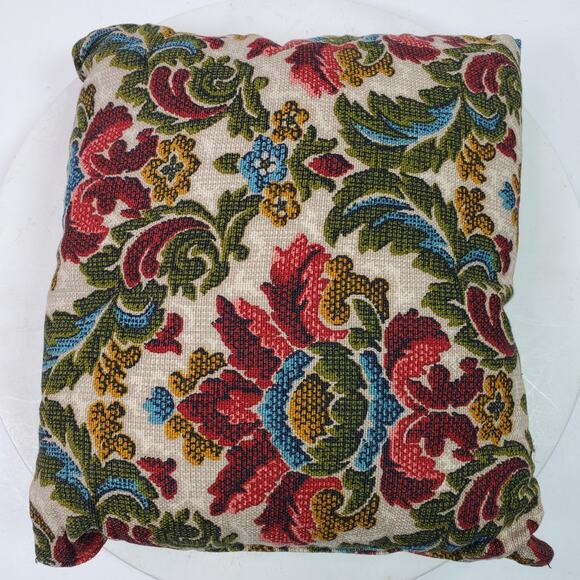 Vintage 10x11 Inch Crewel Hand Embroidered Throw Pillow w/ Case Floral Garden - Picture 1 of 6